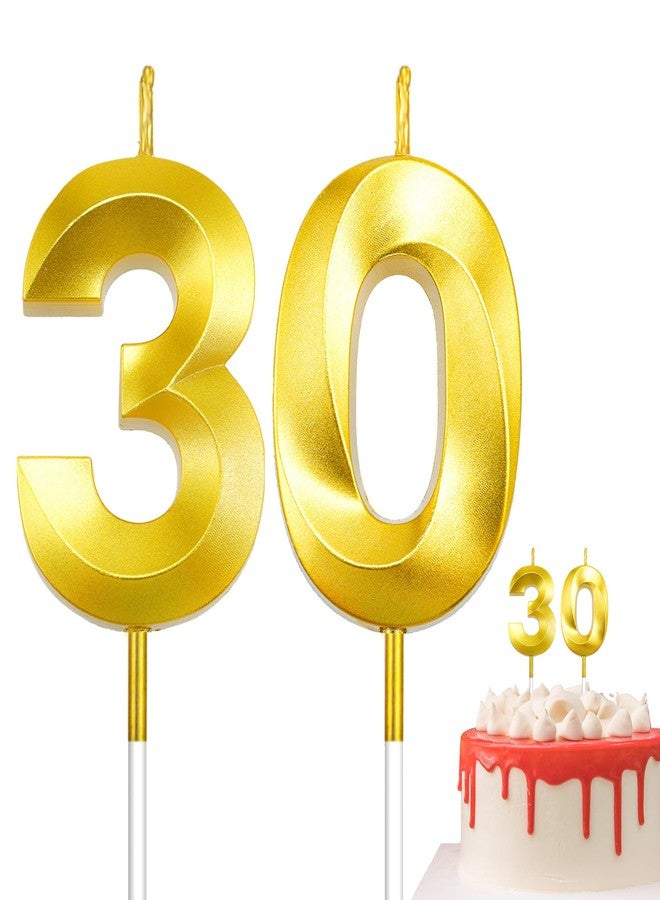 QEYMN 30th Birthday Candles, Number 30 Candles, Gold Birthday Candle, Happy Birthdays Candle for Cake, 30th Cake Topper Decorations for 30 3 Year Old Birthdays Wedding Anniversary Supplies - Image 1